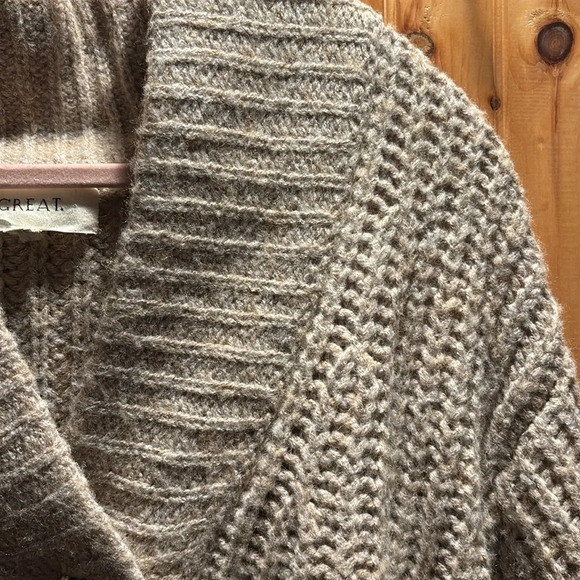 THE GREAT. Gray V-Neck Sweater with Stripes - Picture 7 of 7